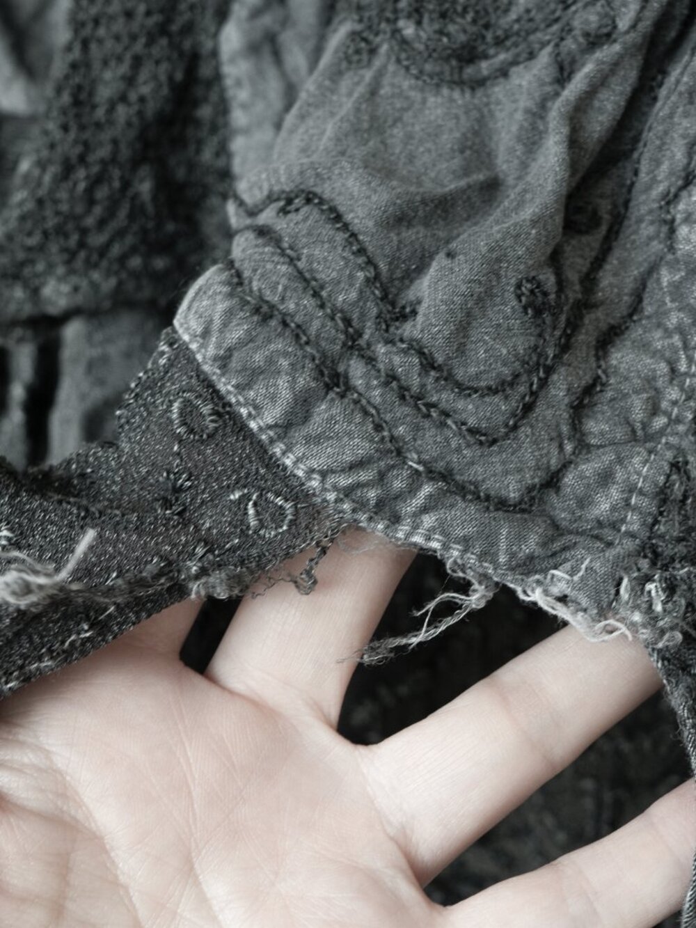 KIRAT Skirt Asymmetrical Witchy Grey Embroidered Hippie Handkerchief Midi - Picture 9 of 14